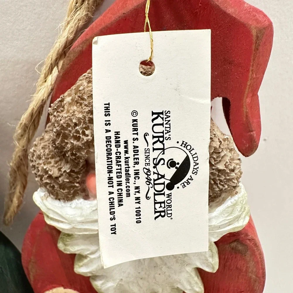 Kurt S Adler Wood Santa Ornaments Set 3 Folk Art Red Green Heart Bear KSA‎ Inc